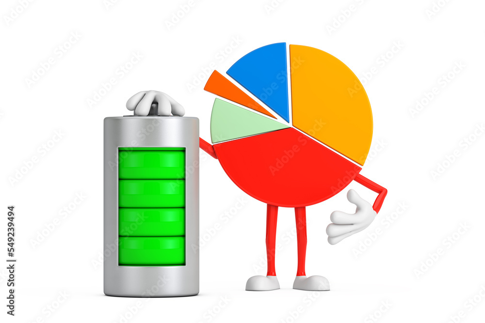Fototapete Info Graphics Business Pie Chart Character Person with Abstract Charging Battery. 3d Rendering