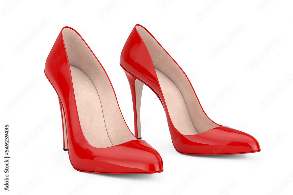 Poster red high heels wooman shooes. 3d rendering