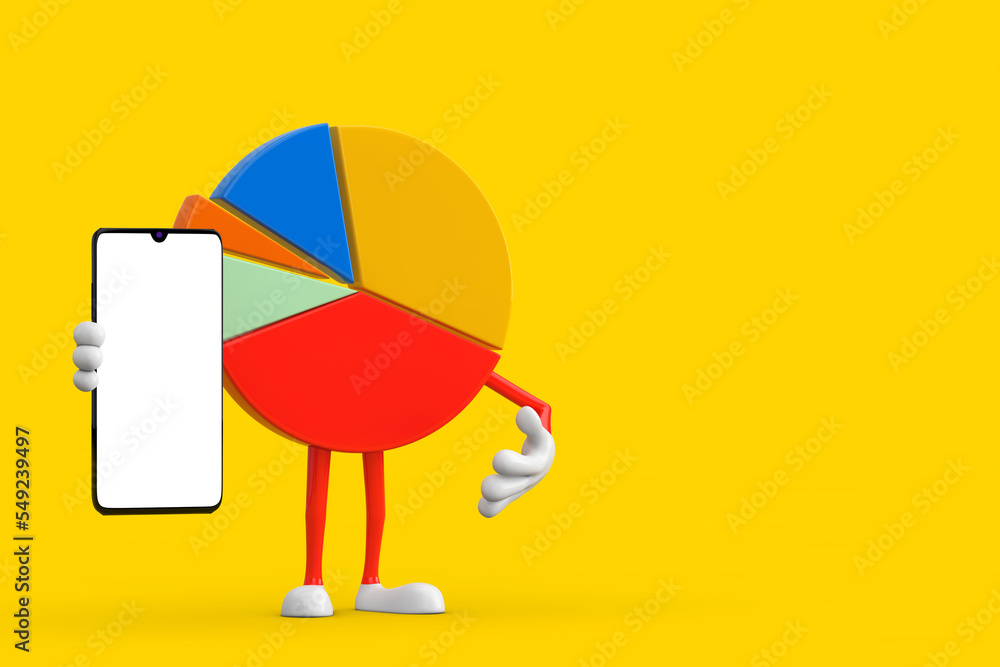 Poster info graphics business pie chart character person and modern mobile phone with blank screen for your