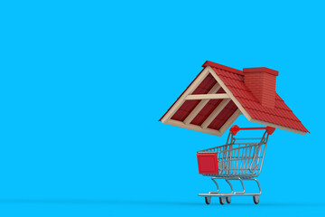 Shopping Cart Trolley Under Red Tile Roof. 3d Rendering