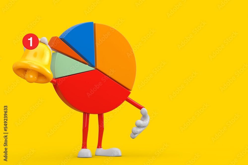 Poster info graphics business pie chart character person witn cartoon social media notification bell and ne
