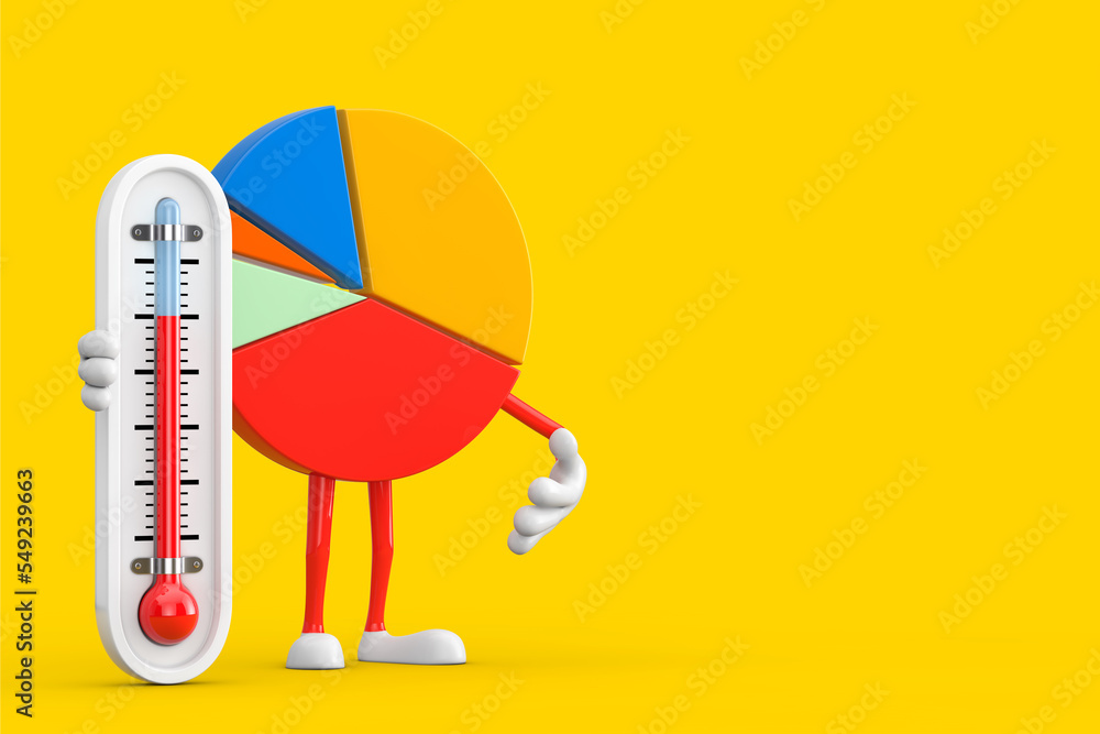 Poster info graphics business pie chart character person with outdoor thermometer. 3d rendering