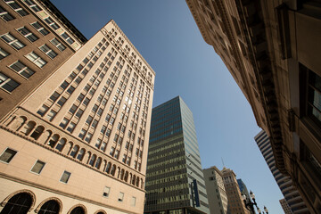 Late afternoon view of the historic downtown city center of Oakland, California, USA.