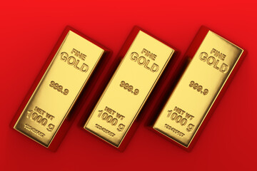  Bank or Financial Concept. Three Golden Bars. 3d Rendering