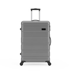 Travel Holiday Vacation Concept. Big Modern Luxury Plastic Gray Suitcase. 3d Rendering