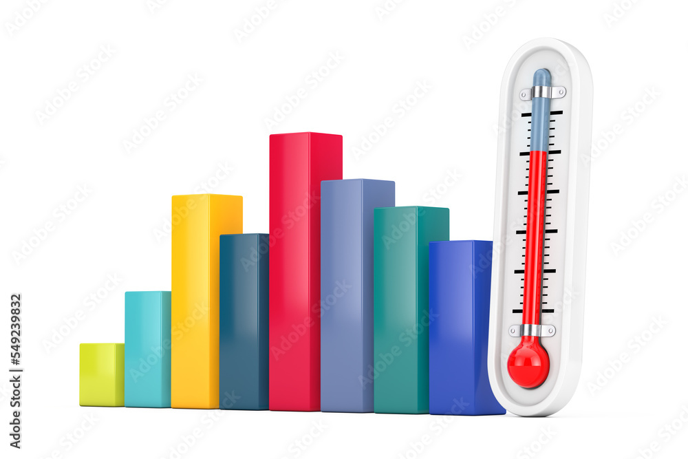 Poster presentation business infographic graph bars with outdoor thermometer. 3d rendering