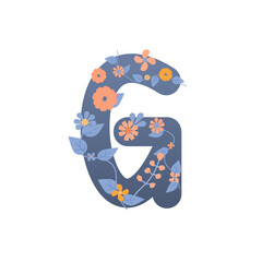 Pastel cute flower on decoration on alphabet for decorating or printing