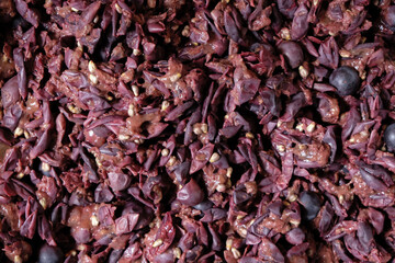 Grape must. Fermentation. Wine-making process. Background. Top view.