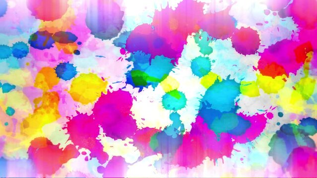 Ink Splatter Animation - colorful color spats blobs of paint drop on white background