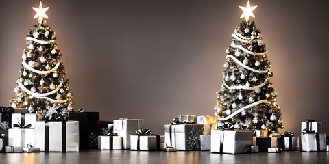 Christbaum, Weihnachtsdekoration und Geschenke, Generative AI