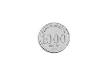 Indonesian coin currency with a nominal value of 1000 rupiah isolated on white background