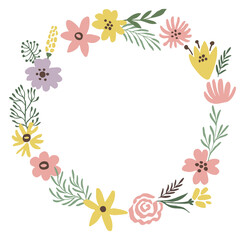 Flower branch frame. Circular floral summer decoration