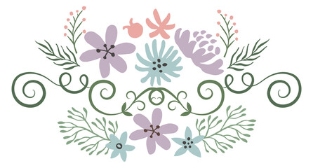 Ornamental header with flowers and vines. Wedding decor element