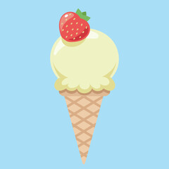 Ice cream cone with strawberry vector illustration