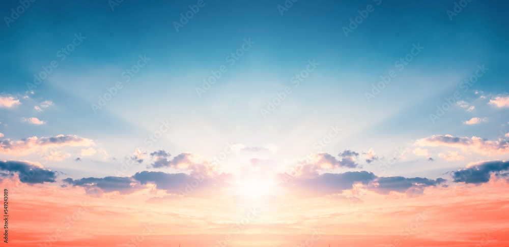 Wall mural sun light and morning sunshine sky autumn sunset perspective background
