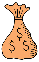 Money canvas sack color doodle. Dollar bag