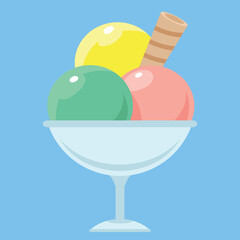Ice cream scoops in a bowl vector illustration