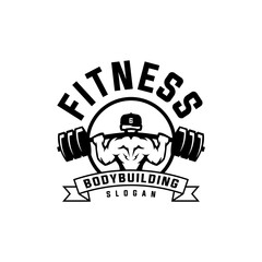 Obraz premium Icons for bodybuilding and fitness, emblems for a fitness house, Hard work, and suitable for a merchandise t-shirt, Bodybuilding emblem