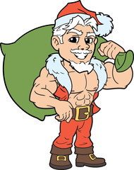 Young muscular Santa Claus in red costume with bag 2