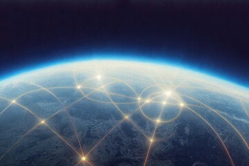 illustration the earth is surrounded by a luminous network