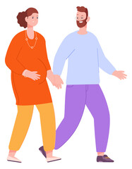 Fototapeta premium Happy couple walking. Man and pregnant woman holding hands