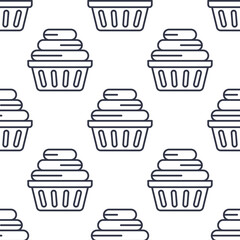 Seamless pattern on white background with basket for dirty clothing.