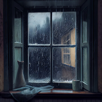 Poorly insulated window on a rainy day