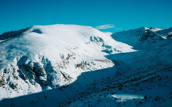 Snow-covered Rila mountain slope in Bulgaria, a winter skiing destination