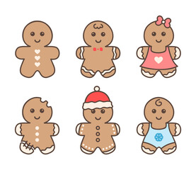 Set of cute gingerbread men. Christmas cookies.