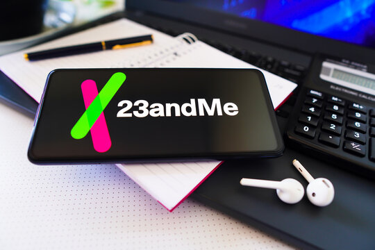 November 26, 2022, Brazil. In this photo illustration, the 23andMe logo is displayed on a smartphone screen.