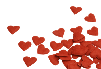 Red felt hearts pile valentine and love border isolated on transparency  photo png file