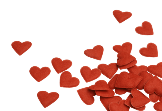 Red felt hearts pile valentine and love border isolated on transparency  photo png file