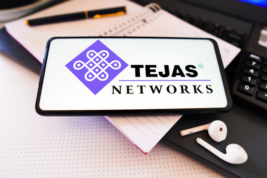 November 26, 2022, Brazil. In this photo illustration, the Tejas Networks logo is displayed on a smartphone screen.