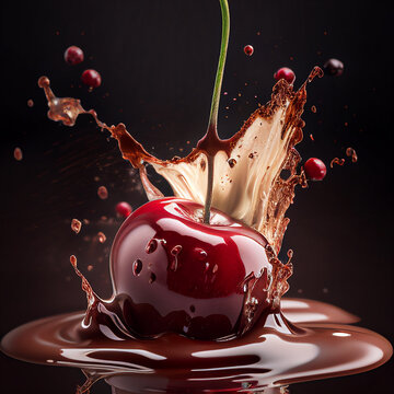 cherry falling into chocolate