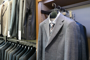 Clothes on display in a men's suit store