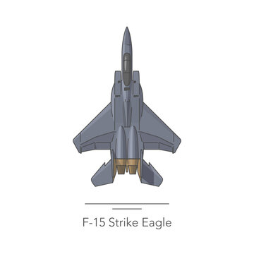 F-15 Strike Eagle outline colorful icon. Isolated fighter jet on white background. Vector illustration