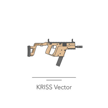 KRISS Vector outline colorful icon. Isolated submachine gun on white background. Vector illustration