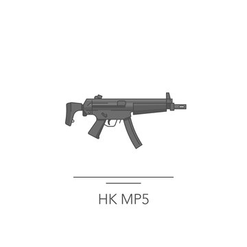 HK MP5 outline colorful icon. Isolated submachine gun on white background. Vector illustration