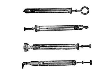 Glass Syringes for nose, eyes and ears - 1897 Vintage Engraved Illustration