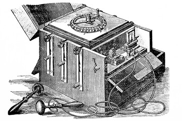Electrotherapy device for the nervous system - 1897 Vintage Engraved Illustration