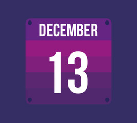 13 december calendar date. Calendar icon for december. Banner for holidays and special dates