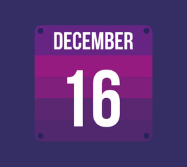 16 december calendar date. Calendar icon for december. Banner for holidays and special dates