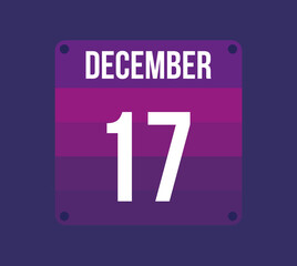 17 december calendar date. Calendar icon for december. Banner for holidays and special dates