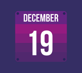 19 december calendar date. Calendar icon for december. Banner for holidays and special dates