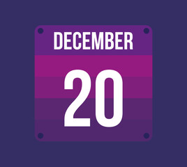 20 december calendar date. Calendar icon for december. Banner for holidays and special dates