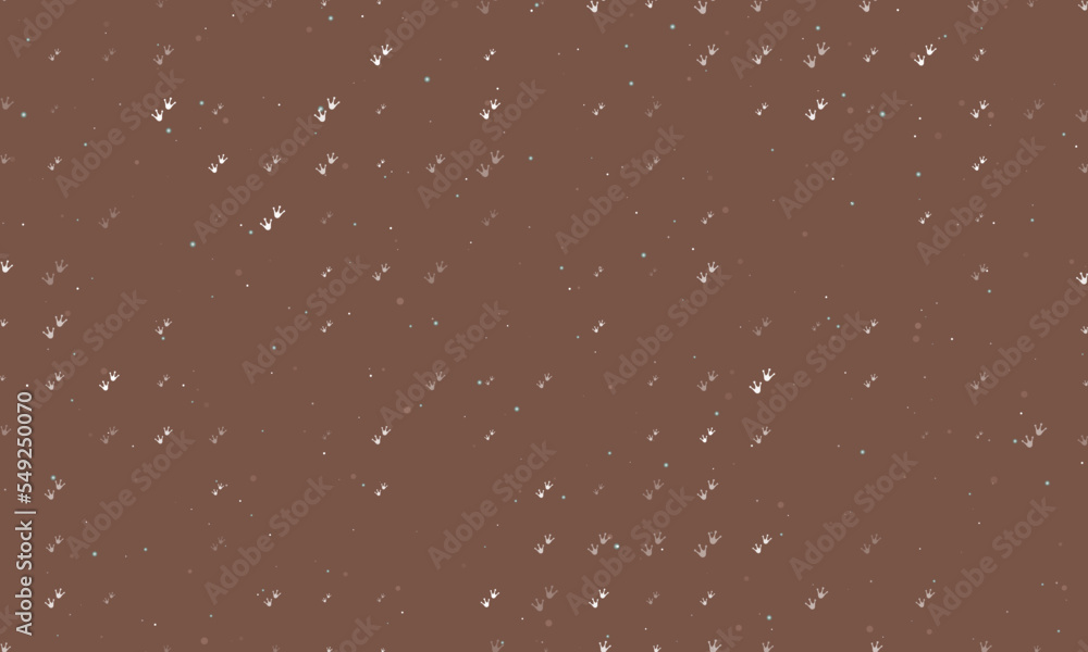 Poster seamless background pattern of evenly spaced white frog tracks symbols of different sizes and opacit