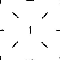 Seamless pattern of repeated black sexy witch symbols. Elements are evenly spaced and some are rotated. Vector illustration on white background