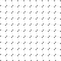 Square seamless background pattern from geometric shapes are different sizes and opacity. The pattern is evenly filled with big black frog tracks symbols. Vector illustration on white background