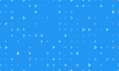 Seamless background pattern of evenly spaced white coffee beans symbols of different sizes and opacity. Vector illustration on blue background with stars