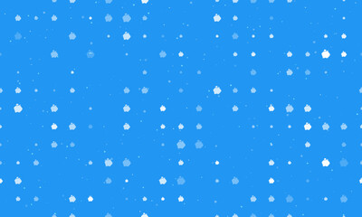 Seamless background pattern of evenly spaced white piggy bank symbols of different sizes and opacity. Vector illustration on blue background with stars